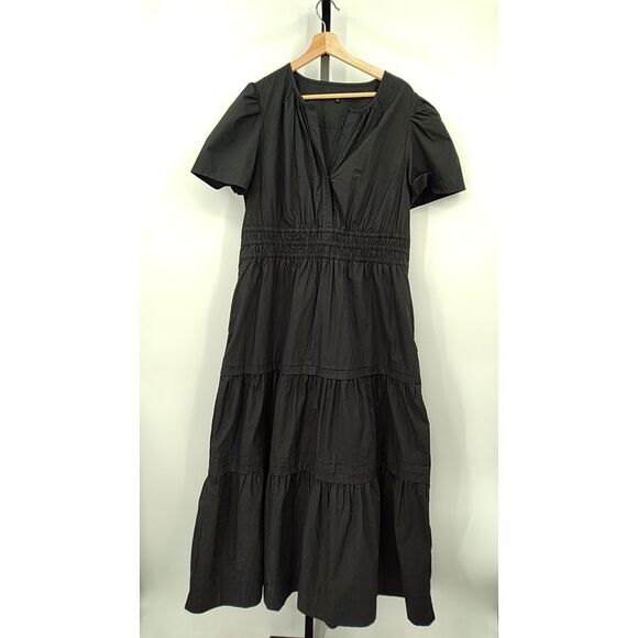 Quince Dresses & Skirts - Quince Women 100% Organic Cotton Poplin Tiered Maxi Dress Black XL